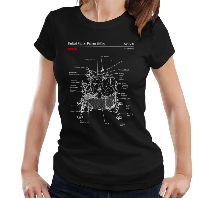 NASA Lunar Module Blueprint Women's T-Shirt-- Denim Fabric Leather Fabric Suede Fabric NASA Lunar Module Blueprint Women's T-Shirt-- Denim Fabric Leather Fabric Suede Fabric