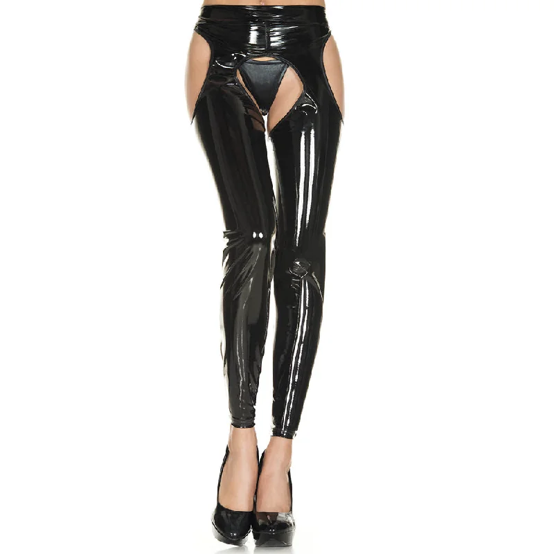 Music Legs Crotchless Wet Look Suspender Leggings Cozy Lounge Pants Leggings