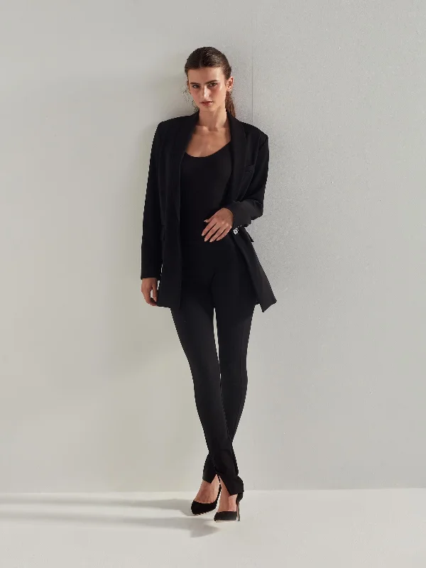 Split Legging Petite (Ponti) Black Fashionable Tummy Control Leggings