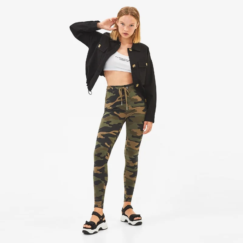 B.E.R.S.H.K.A - Wome 'Green' Camoflage Plush Jersy Legging Trousers BR127 Cozy Yoga Compression Leggings B.E.R.S.H.K.A - Wome 'Green' Camoflage Plush Jersy Legging Trousers BR127 Cozy Yoga Compression Leggings