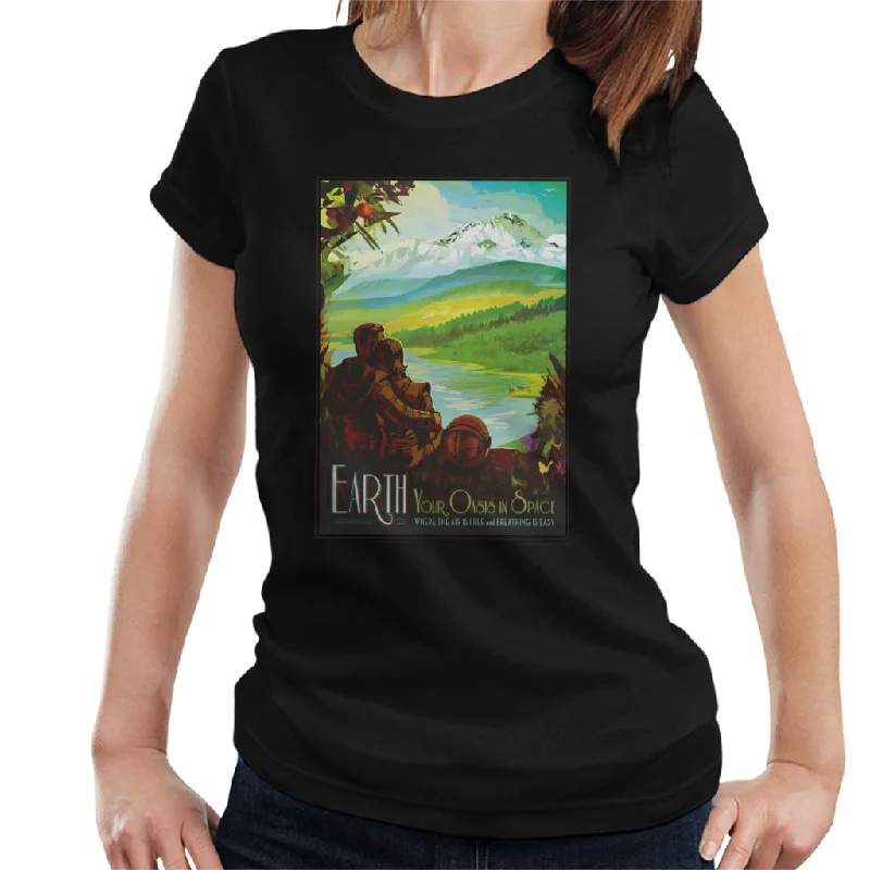 NASA Earth Interplanetary Travel Poster Women's T-Shirt-- Mesh Blend Leather Blend Suede Blend NASA Earth Interplanetary Travel Poster Women's T-Shirt-- Mesh Blend Leather Blend Suede Blend