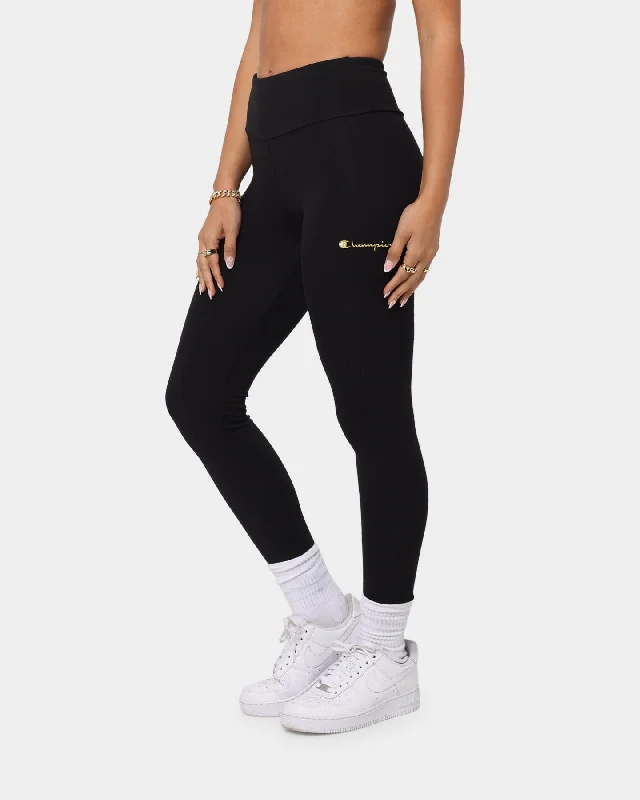 Champion Women's High Rise Leggings Black/Gold Fashionable Sports Compression Leggings