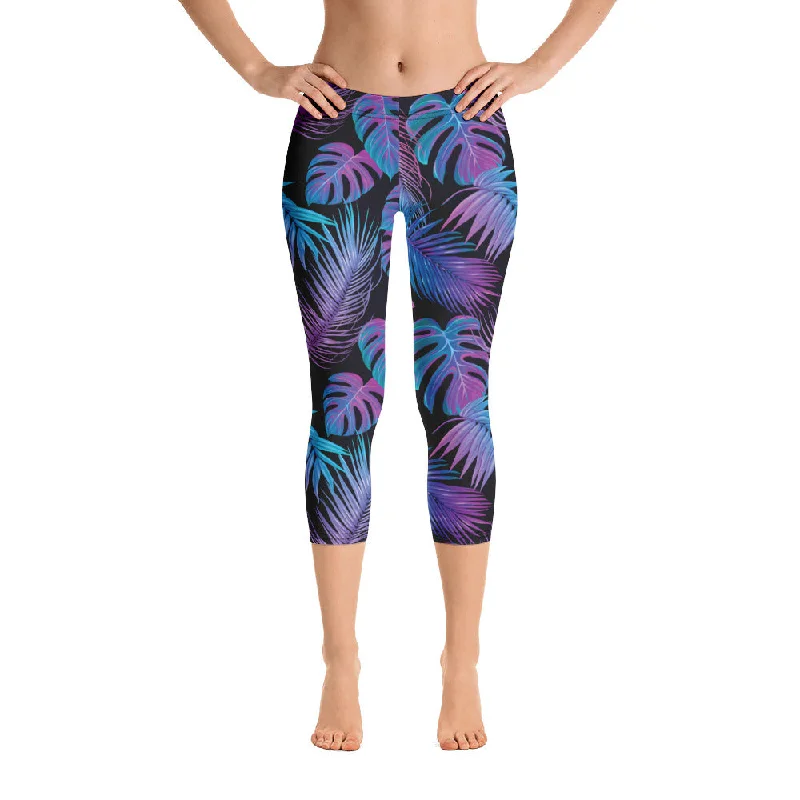 Electric Jungle Women's Capri Leggings by ReadyGOLF Chic Velvet Soft Leggings