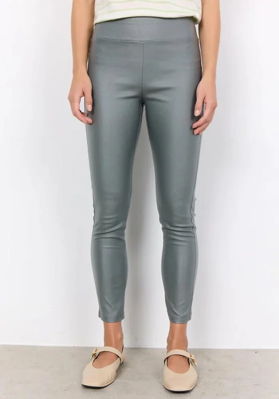 Soyaconcept Pam Faux Leather Leggings, Dusty Green Comfortable Tummy Shaping Leggings