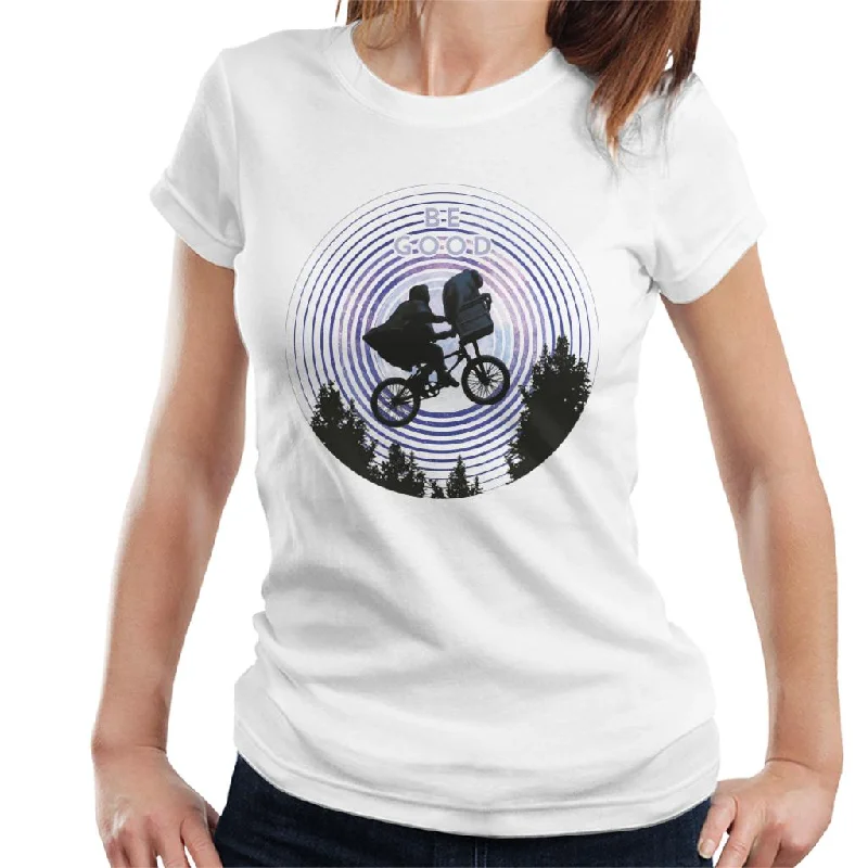 E.T. Ride In The Sky Be Good Women's T-Shirt-- Notch Collar Peter Pan Collar Cowl Neck E.T. Ride In The Sky Be Good Women's T-Shirt-- Notch Collar Peter Pan Collar Cowl Neck