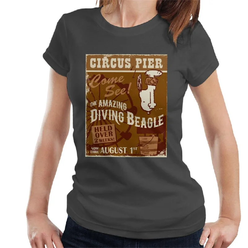 Peanuts Circus Pier Diving Snoopy Women's T-Shirt-- Sequined Glittery Shiny