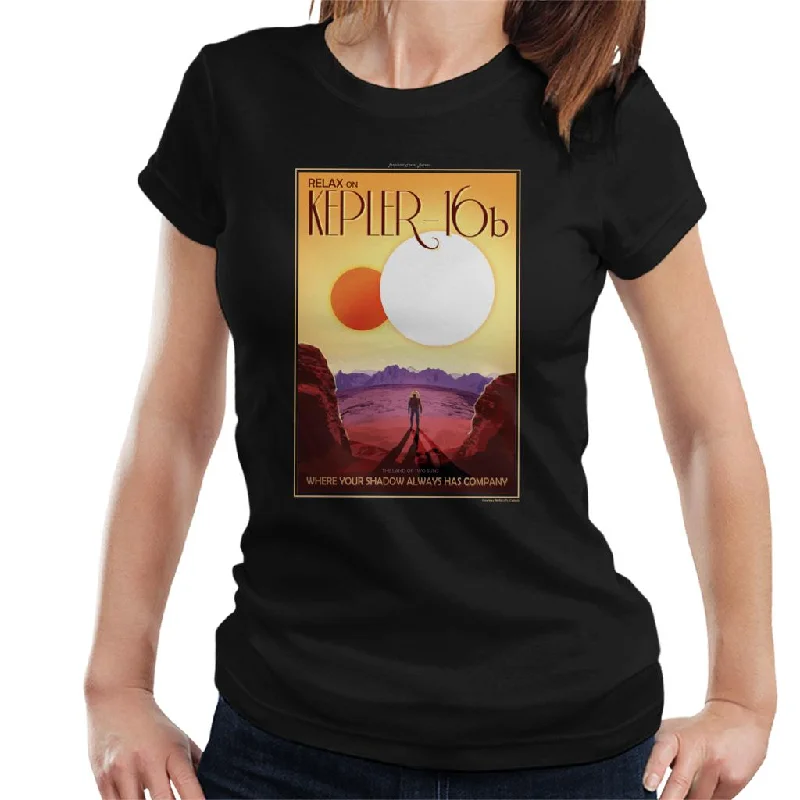 NASA Kelper 16b Interplanetary Travel Poster Women's T-Shirt-- Sequined Glittery Shiny NASA Kelper 16b Interplanetary Travel Poster Women's T-Shirt-- Sequined Glittery Shiny
