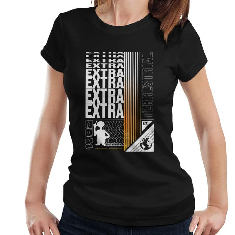 E.T. Extra Terrestrial Mirrored Text Women's T-Shirt-- Chenille Fabric Brocade Fabric Lace Fabric E.T. Extra Terrestrial Mirrored Text Women's T-Shirt-- Chenille Fabric Brocade Fabric Lace Fabric