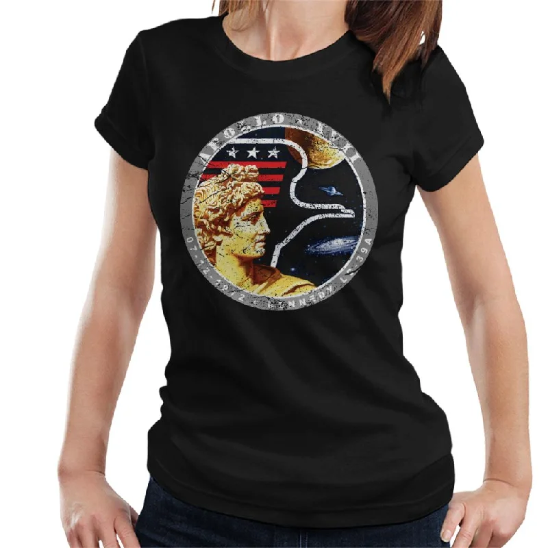 NASA Apollo 17 Mission Badge Distressed Women's T-Shirt-- Wool Fabric Cashmere Fabric Tweed Fabric NASA Apollo 17 Mission Badge Distressed Women's T-Shirt-- Wool Fabric Cashmere Fabric Tweed Fabric