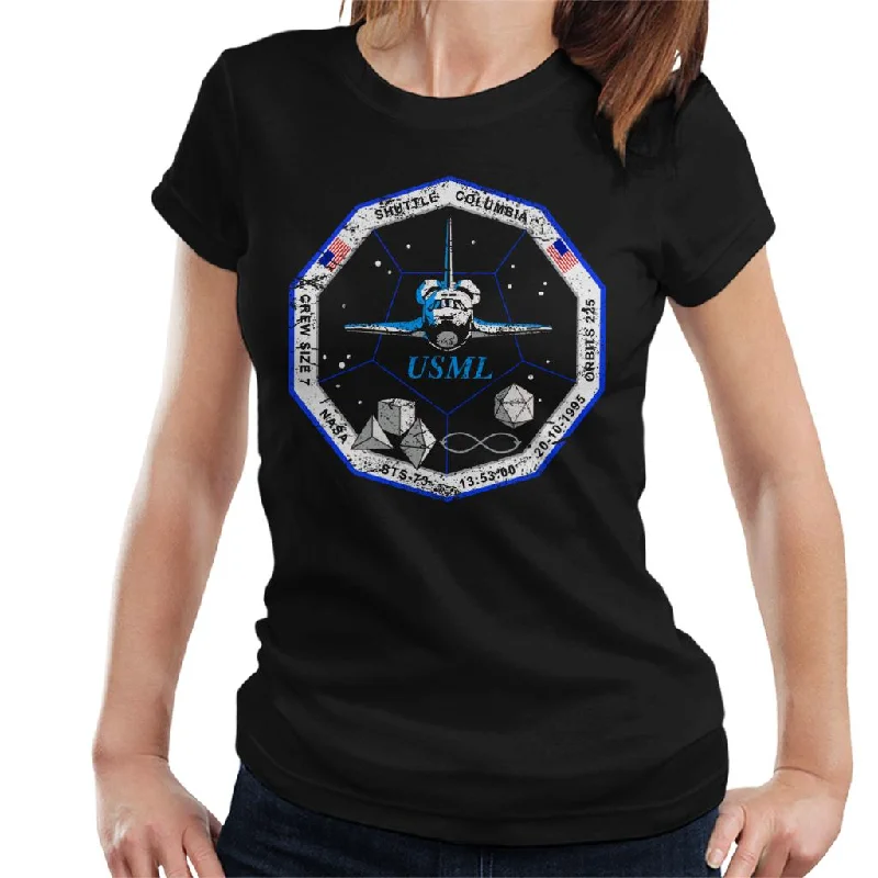 NASA STS 73 Columbia Mission Badge Distressed Women's T-Shirt-- Chenille Blend Fleece Blend Nylon Blend NASA STS 73 Columbia Mission Badge Distressed Women's T-Shirt-- Chenille Blend Fleece Blend Nylon Blend