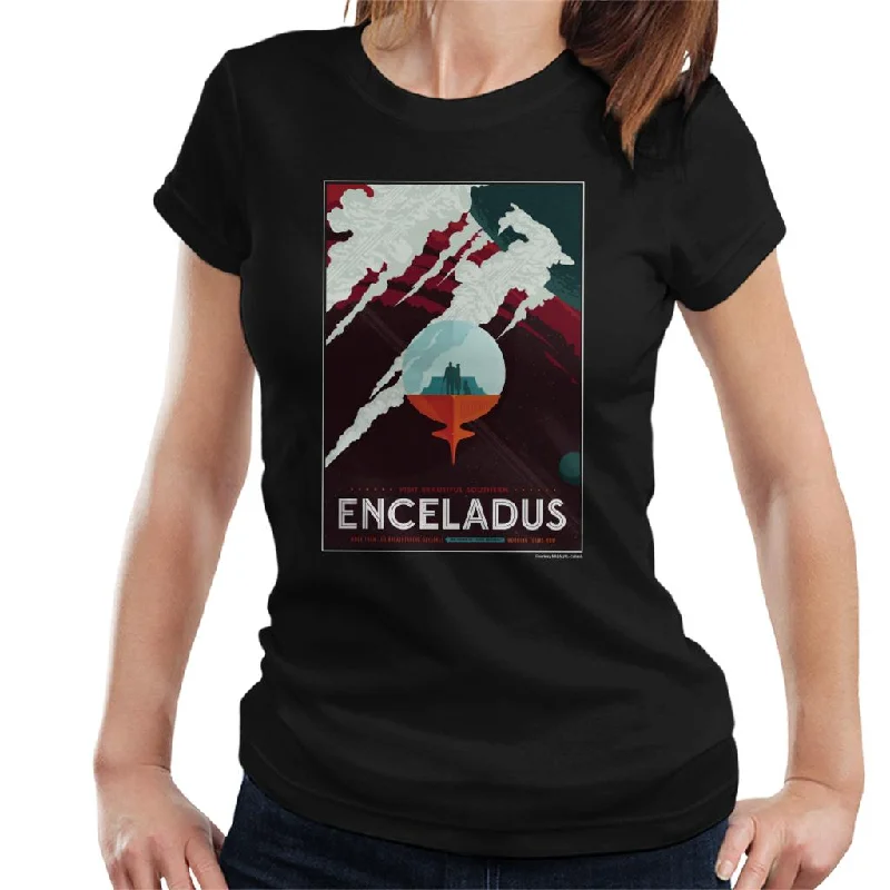NASA Enceladus Interplanetary Travel Poster Women's T-Shirt-- Terry Blend Velvet Blend Canvas Blend NASA Enceladus Interplanetary Travel Poster Women's T-Shirt-- Terry Blend Velvet Blend Canvas Blend