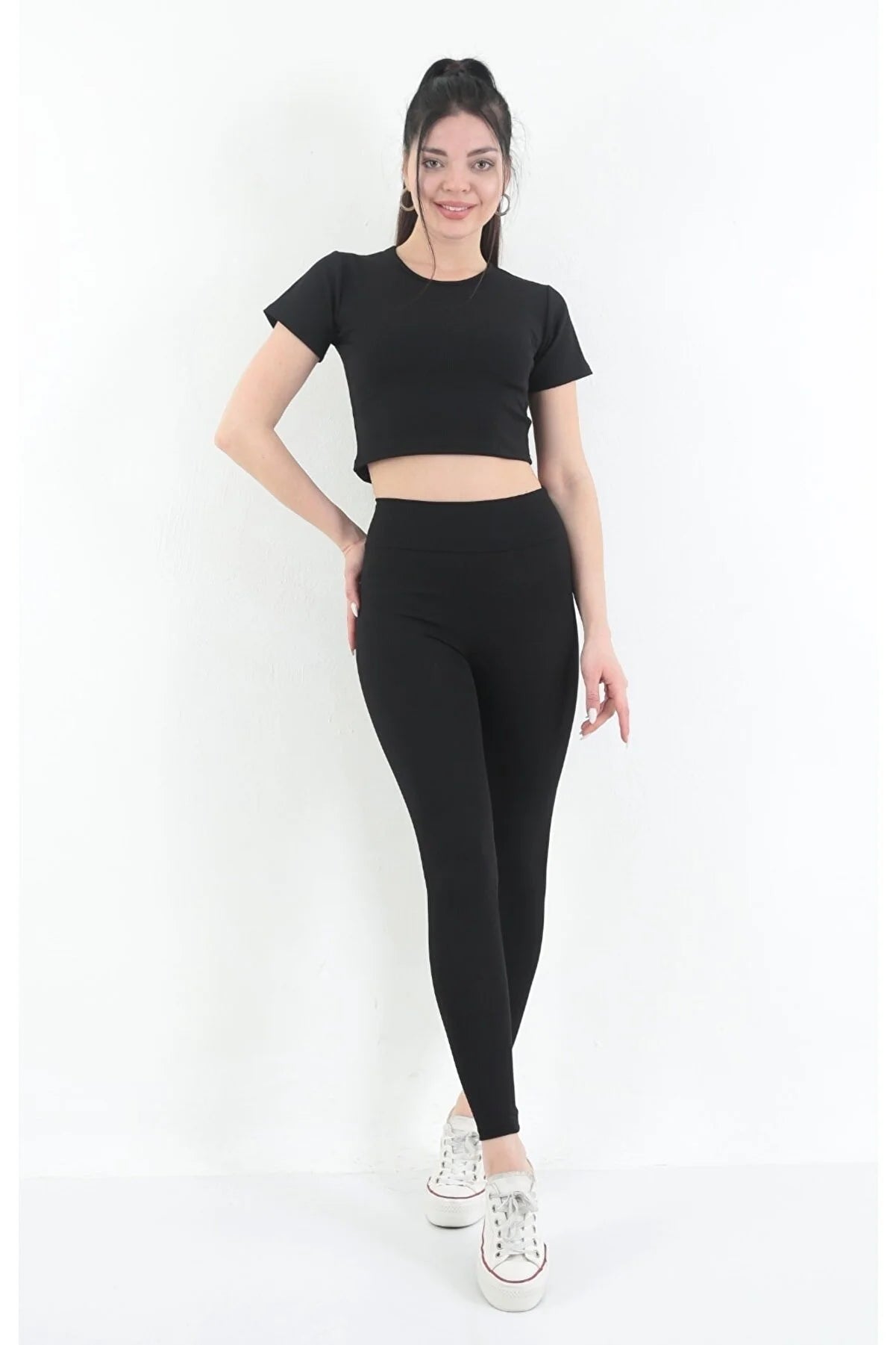 Buzzard Women's Long Black Corduroy Leggings Cozy Mid-Rise Workout Leggings