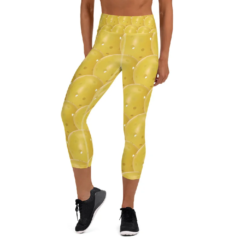 Pickleball Yoga Capri Leggings Elegant Shiny Black Leggings