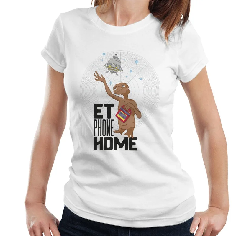 E.T. Phone Home Looking At Spacecraft Women's T-Shirt-- Denim Fabric Leather Fabric Suede Fabric
