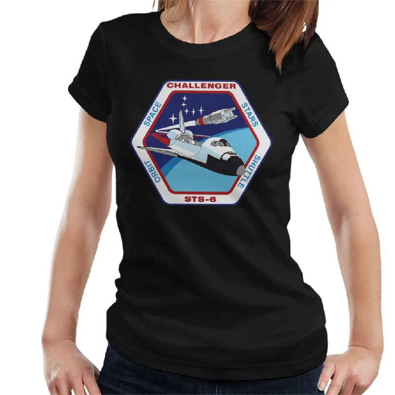 NASA STS 6 Space Shuttle Challenger Mission Patch Women's T-Shirt-- Welt Pockets Slit Pockets NASA STS 6 Space Shuttle Challenger Mission Patch Women's T-Shirt-- Welt Pockets Slit Pockets
