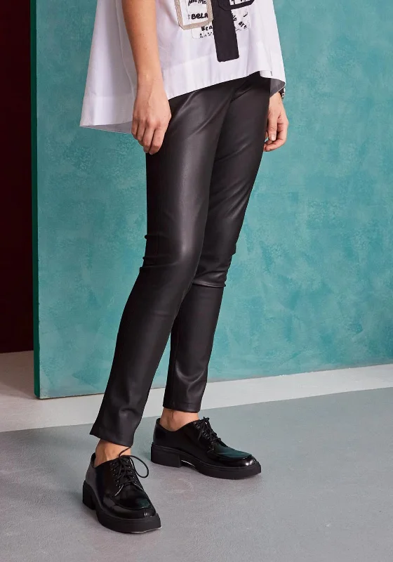 Naya Leatherette Front Panel Leggings, Black Fashionable Stretchy Fit Leggings