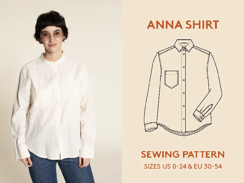 Anna Shirt - Sewing Pattern | Wardrobe By Me-- Notch Collar Peter Pan Collar Cowl Neck Anna Shirt - Sewing Pattern | Wardrobe By Me-- Notch Collar Peter Pan Collar Cowl Neck