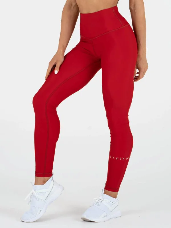 Ryderwear Stride High Waisted Leggings - Red Stylish Side-Stripe Leggings