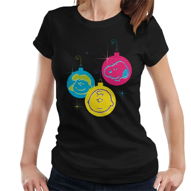 Peanuts Christmas Baubles Trio Women's T-Shirt-- Cashmere Blend Cotton Blend Poly Blend Peanuts Christmas Baubles Trio Women's T-Shirt-- Cashmere Blend Cotton Blend Poly Blend