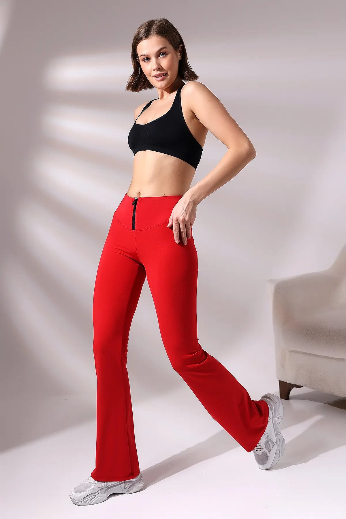 EMFURE Women's Red Zippered Spanish Leg Sports Leggings Elegant Velvet Leggings