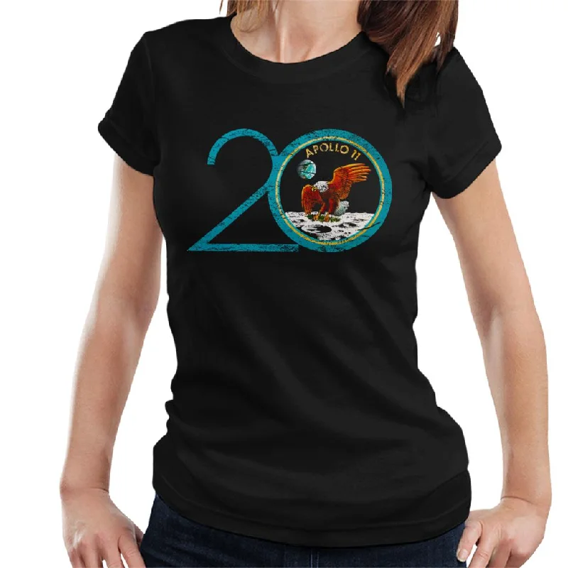 NASA Apollo 11 20th Anniversary Badge Distressed Women's T-Shirt-- Mesh Canvas Denim NASA Apollo 11 20th Anniversary Badge Distressed Women's T-Shirt-- Mesh Canvas Denim
