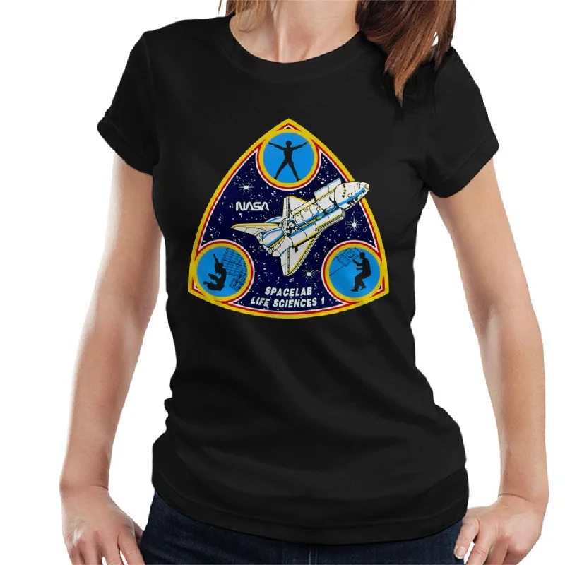 NASA Spacelab Life Sciences 1 Mission Badge Women's T-Shirt-- Plaid T-Shirt Polka Dot Checkered NASA Spacelab Life Sciences 1 Mission Badge Women's T-Shirt-- Plaid T-Shirt Polka Dot Checkered