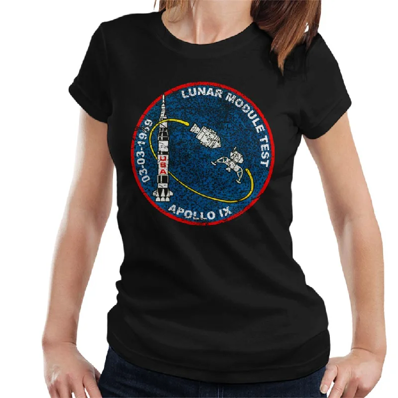 NASA Apollo 9 Mission Badge Distressed Women's T-Shirt-- Machine Wash Dry Clean Hand Wash NASA Apollo 9 Mission Badge Distressed Women's T-Shirt-- Machine Wash Dry Clean Hand Wash