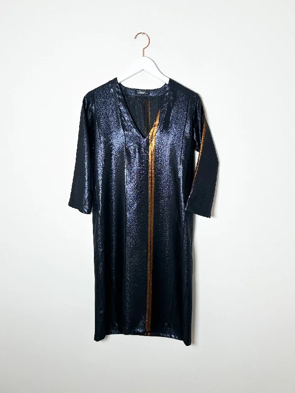 Laura Urbinati - V Neck Dress - Navy/ Copper Tunics Essential wardrobe