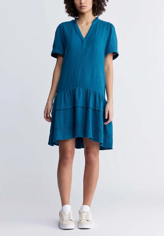 Zinnia Women's Ruffled Dress in Teal Blue - WD0033P A-Line Day Work