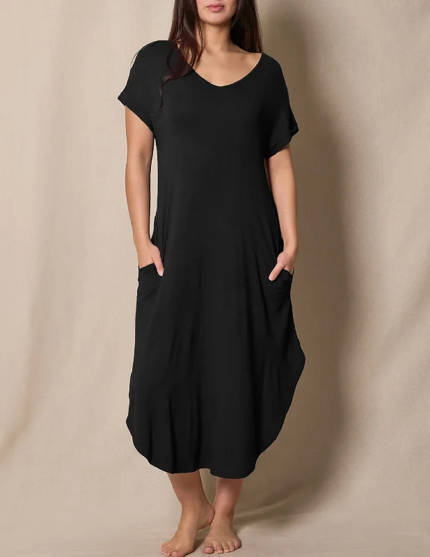 Bamboo Sleep Dress - Black Tunics Versatile stylish