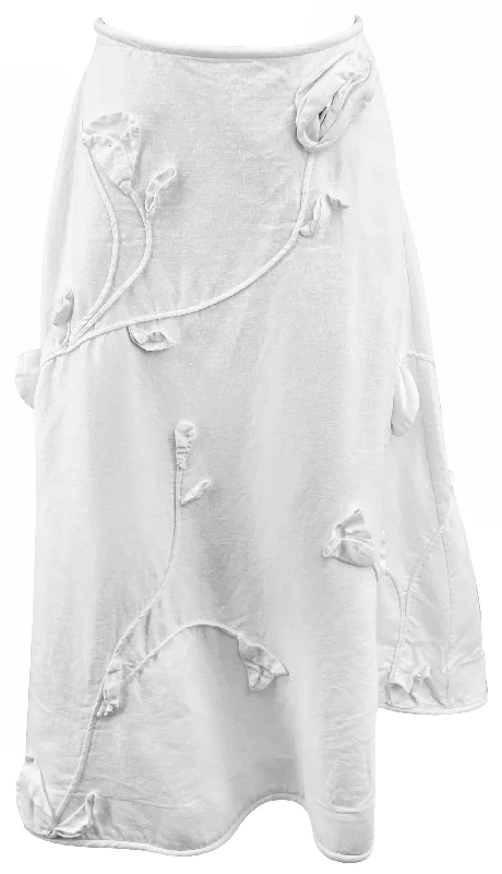 Zimmermann Matchmaker Rose Appliqué Midi Skirt in Off White cashmere skirt soft