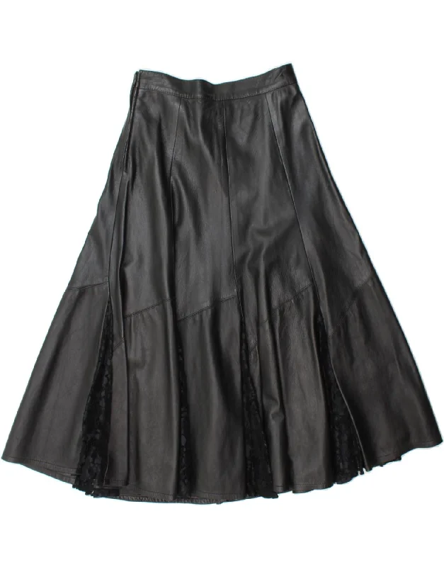 VINTAGE Womens Leather Skirt IT 42 Medium W28 Black Floral Leather satin skirt smooth VINTAGE Womens Leather Skirt IT 42 Medium W28 Black Floral Leather satin skirt smooth