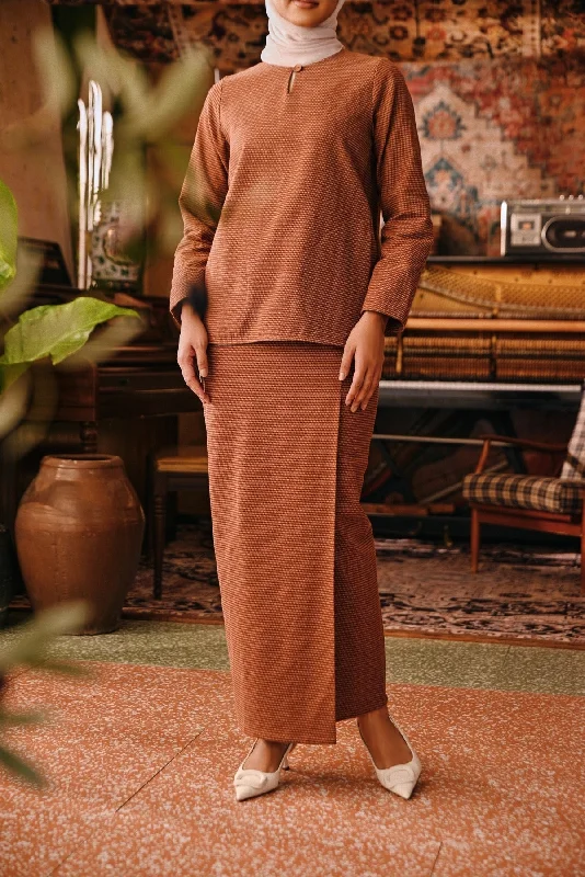 The Akar Kita Women Folded Skirt - Brownflux corduroy skirt textured