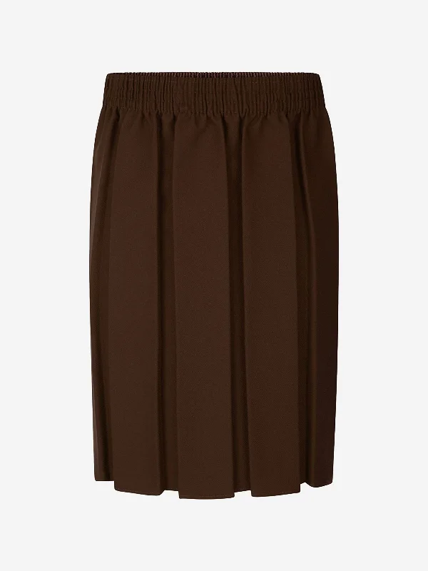 Zeco Girls School Box Pleat Skirt in Brown leather skirt bold