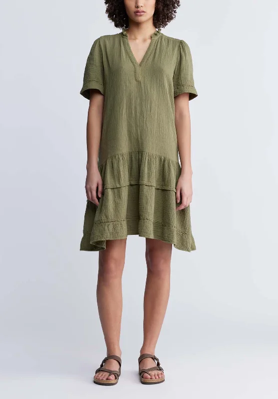 Zinnia Women's Ruffled Dress in Olive Green - WD0033P Tunics Stylish elegant