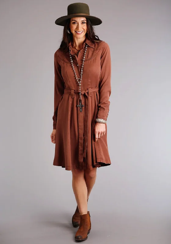 Stetson Womens Tobacco Denim Western Self Tie L/S Dress Tunics New arrival