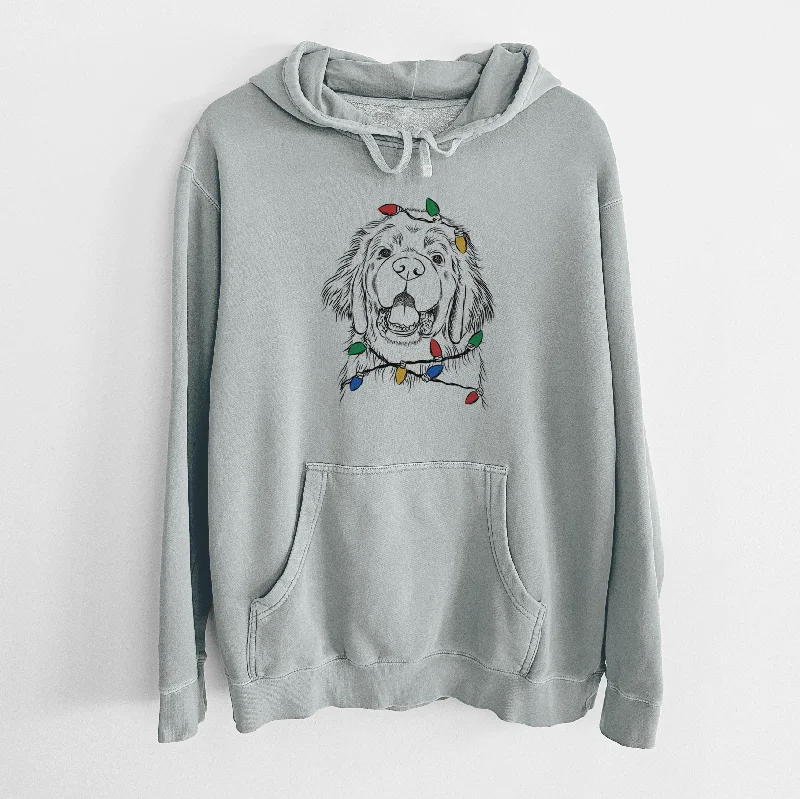 Christmas Lights Mozart the Newfoundland - Unisex Pigment Dyed Hoodie Hoodie with Bell Sleeves Flared Feminine Christmas Lights Mozart the Newfoundland - Unisex Pigment Dyed Hoodie Hoodie with Bell Sleeves Flared Feminine