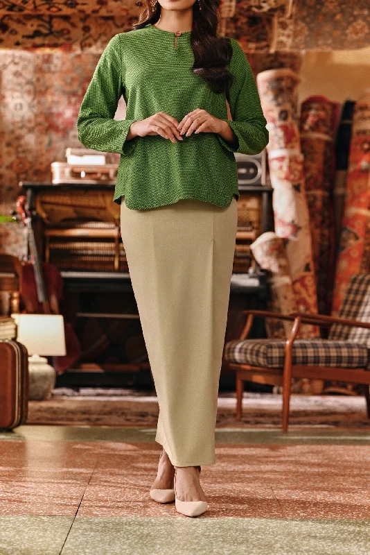 The Akar Kita Women Folded Skirt - Pale Olive velvet skirt luxurious