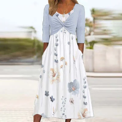Flower Print Versatile Slimming Dress Tunics Evening elegant
