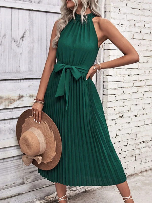 Summer new fashion solid color halter neck dress minimalist style Tunics Office stylish Summer new fashion solid color halter neck dress minimalist style Tunics Office stylish