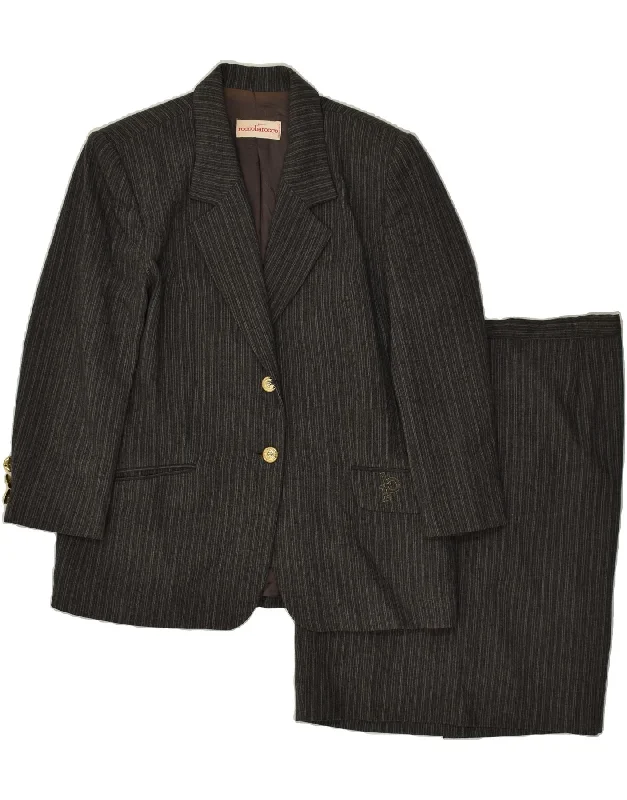 ROCCOBAROCCO Womens 2 Button 2 Piece Skirt Set UK 18 XL W34 Grey Striped linen skirt airy