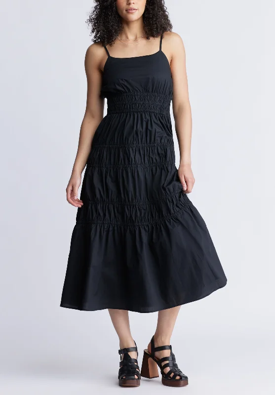 Balia Women's Long Ruched Tiered Dress, Black- WD0047S empire Waist empire