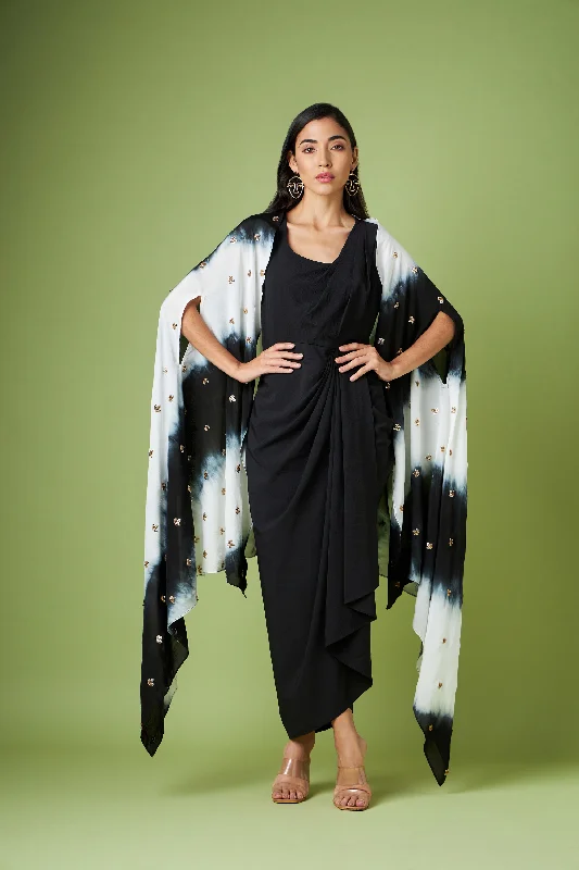 Drape Dress With Embellished Cape Tunics Winter warm
