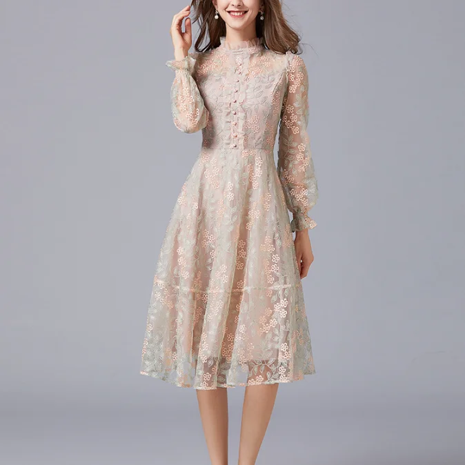 Heavy Embroidery Mesh Yarn Dress Femininity Skirt Tunics Running lightweight