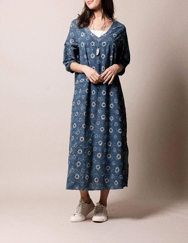 Fair Trade Isla Kaftan Dress - Indigo Tunics Timeless classic