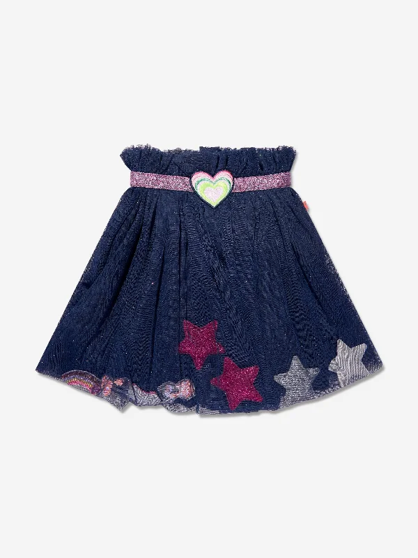 Billieblush Girls Tulle Star Skirt in Navy elastic waist skirt