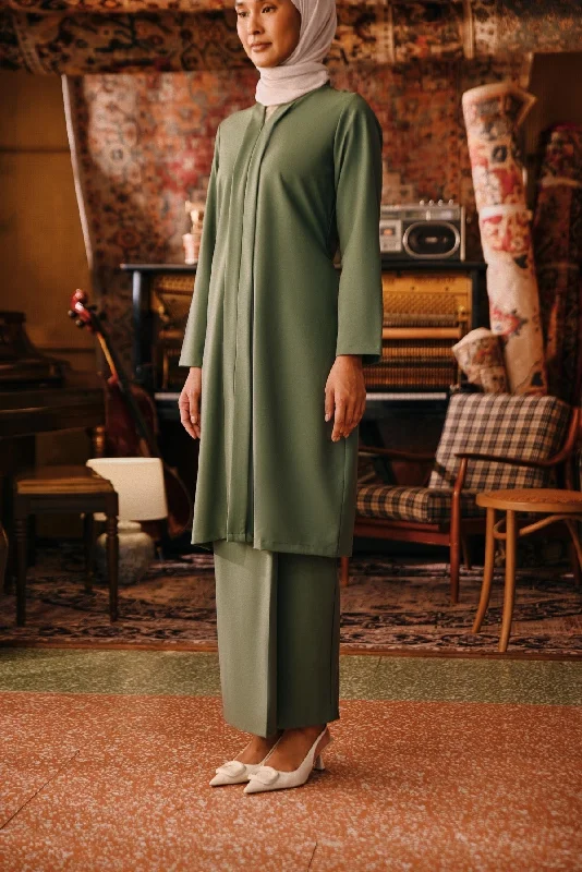 The Akar Kita Women Folded Skirt - Sage Green silk skirt smooth