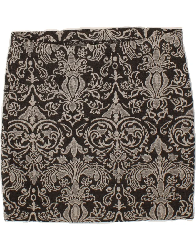 BENETTON Womens Mini Skirt Small W26 Black Paisley velvet skirt plush