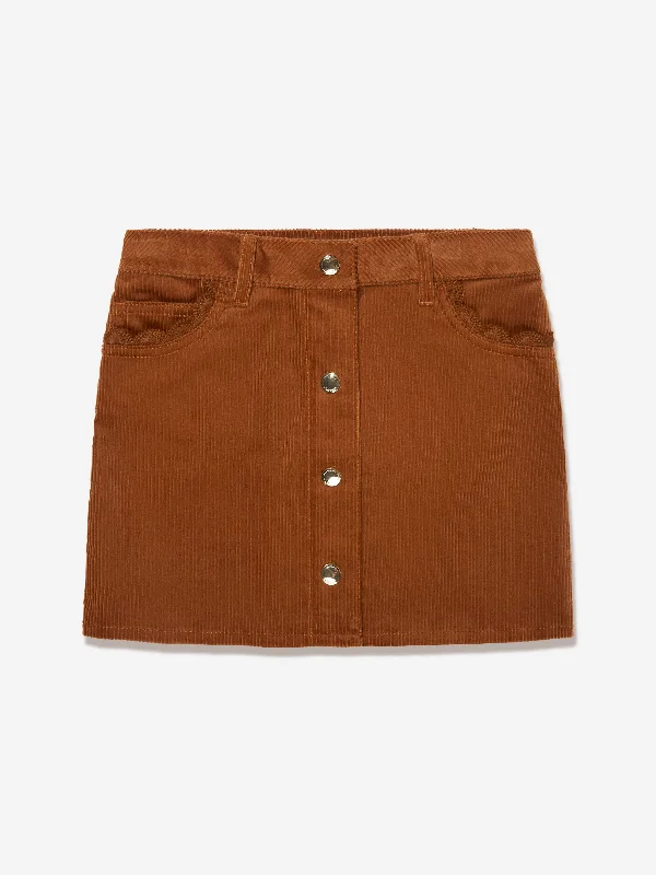 Chloé Girls Corduroy Skirt in Brown zip skirt side
