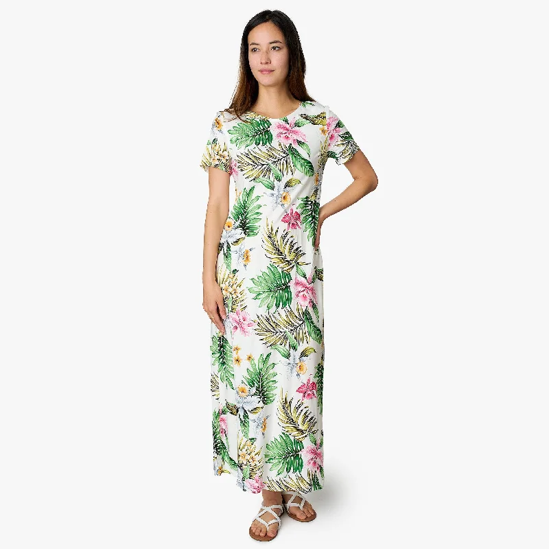 Hawaiian Orchid Long Dress Tunics Satin smooth